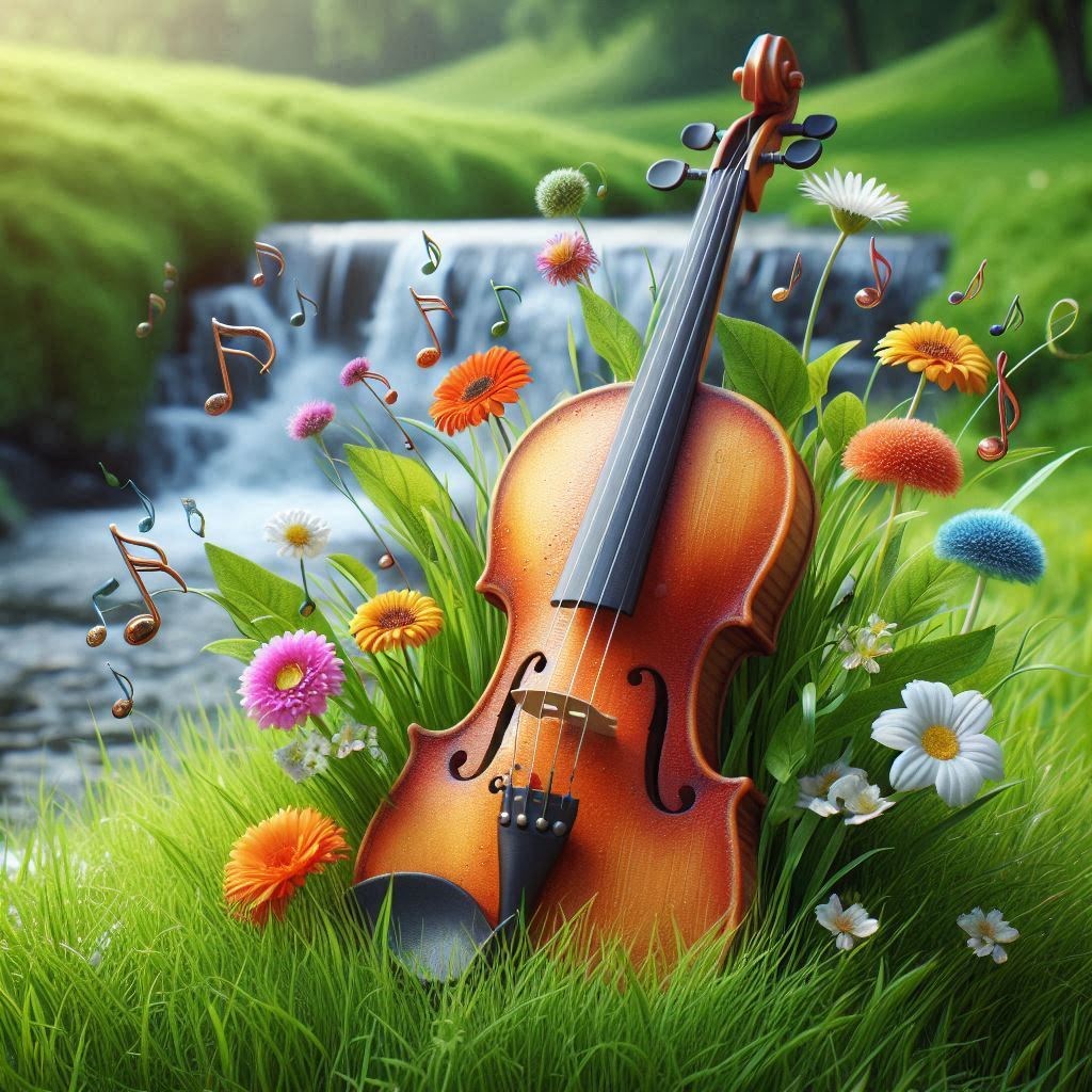 Springtime Violin with Flowers and music notes image.png